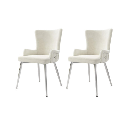 Chaise Salle a Manger Lot de 2, Fauteuil Salon Velours, Chaise de Cuisine Capacité de Charge de 260 LB, Chaise Coiffeuse Salon Chambre Salle à Manger, avec Pieds de Support en Métal Argenté