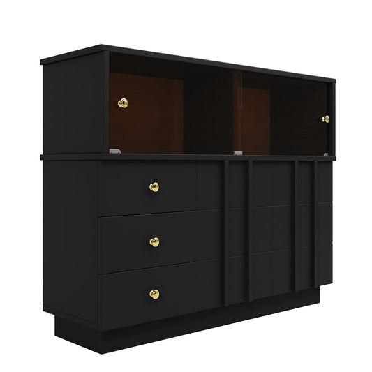 Sideboard Mit Glastür, Küchenschrank, Kommode, Modern Mehrzweckschrank für Wohnzimmer, Esszimmer Aufbewahrungsschrank 3 Schubladen, 2 Türen, Hohe Tragfähigkeit, 100 x 90.5 x 40 cm (B/H/T)