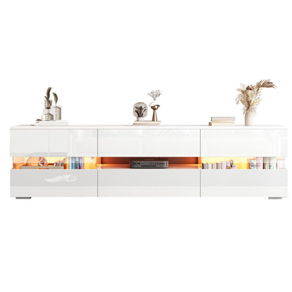Meuble TV 160cm, Meuble Télé de Salon Peut Accueillir un Téléviseur de 70 Pouces, Armoire De Télévision Avec Éclairage LED 16 Couleurs, Table Télévision 2 Portes, 1 Tiroir et un Compartiment Ouvert