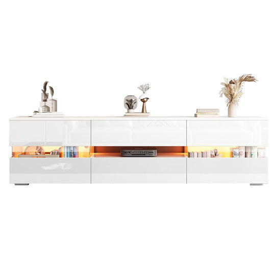 Meuble TV 160cm, Meuble Télé de Salon Peut Accueillir un Téléviseur de 70 Pouces, Armoire De Télévision Avec Éclairage LED 16 Couleurs, Table Télévision 2 Portes, 1 Tiroir et un Compartiment Ouvert