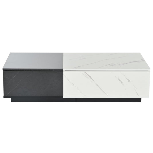 Peiaw Table Basse,Table de Salon,Aspect marbre Noir et Blanc,Deux Portes de Placard,avec Espace de Rangement,Table de canapé équipée de charnières amortissantes,Table Basse de 110 x 50 x 28 cm