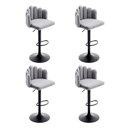 Tabouret Bar Velours Gris, Chaise de Bar lot de 4, Tabourets Réglables Hauteur (56-76 cm), Chaises Pétales avec Repose-pieds, Chaises de Loisirs Modernes, pour Restaurants, Cuisine, Comptoir, Taverne