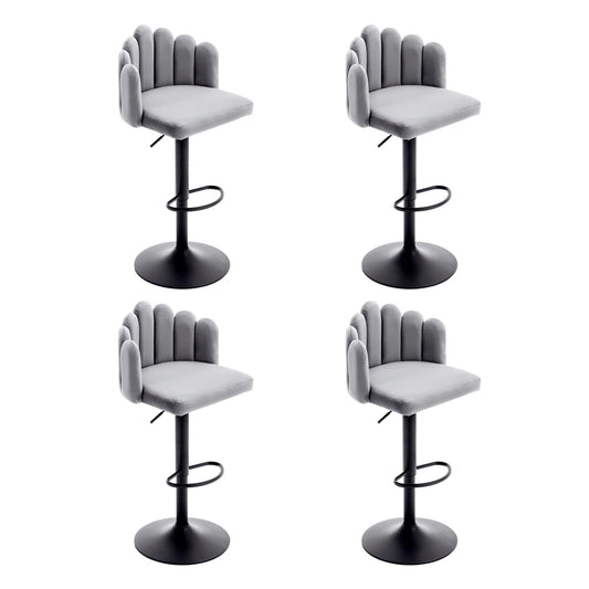 Tabouret Bar Velours Gris, Chaise de Bar lot de 4, Tabourets Réglables Hauteur (56-76 cm), Chaises Pétales avec Repose-pieds, Chaises de Loisirs Modernes, pour Restaurants, Cuisine, Comptoir, Taverne