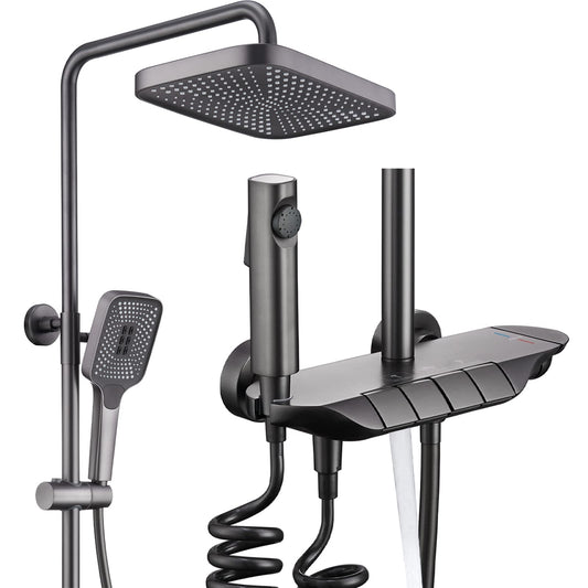 Colonne de Douche Thermostatique Piano Système de Douche Mural Gun Gray Ensemble de Douche Réglable en Hauteur Set de Douche avec Mitigeur,3 Modes Douchette,12 Pouces Douche de Tête,Bidet-Spray