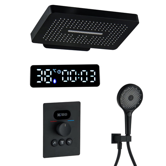 OihPaw Colonne de Douche Thermostatique Douche Encastrable Affichage Numérique Colonne de Douche Encastrable Noir Ensemble de Douche avec Pommeau de Douche,Douchette