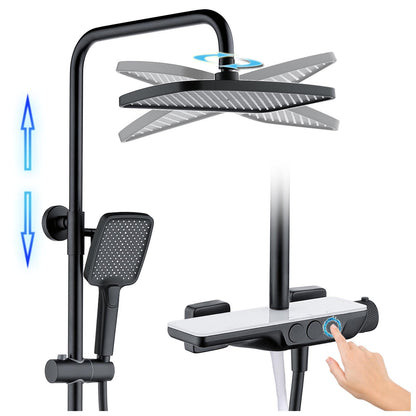 Colonne de Douche Thermostatique Mitigeur en Laiton Système de Douche avec 32 * 20CM Pommeau de Douche, Douchette 3 Fonctions, Robinet de Baignoire Ensemble de Douche Mural (Noir et Blanc)