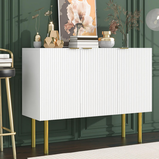 Buffet Moderne de Style Minimaliste Bahut avec MDF Robuste, Étagères Réglables, Pieds en Métal, Décor Poignée Or, Meuble de Rangement pour Salle à Manger, Salon et Cuisine, 120x42x93 cm, Blanc/Noir