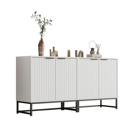 Sideboard mit 4 Türen, Küchenschrank Style Moderne, Schubladenschrank Hohe Tragfähigkeit, Mehrzweckschrank mit Metallgriffen und Rahmenbeinen, Kratzfeste Fußmatten, 160 x 80.5 x 40 cm (B/H/T)