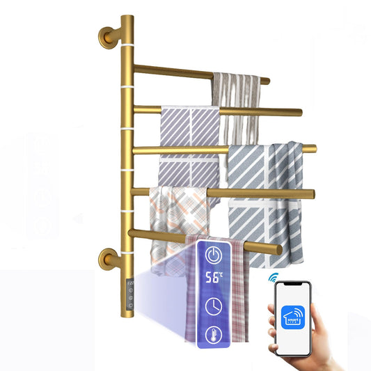 OihPaw Sèche serviette électrique,WiFi avec 5 Barres Porte-Serviettes Chauffant Pivotant à 180 °,45W 42x66CM Chauffe-Serviettes électrique Mural avec Thermostat