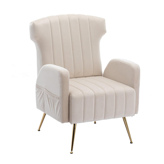 SHUGUANG Fauteuil Confortable Velours, Fauteuil Salon Confortable Chaise Coiffeuse avec Pieds Métalliques Dorés, Forme de Chaise Cigare Chaise de Lecture en Vigueur Chambre à Coucher, Salon