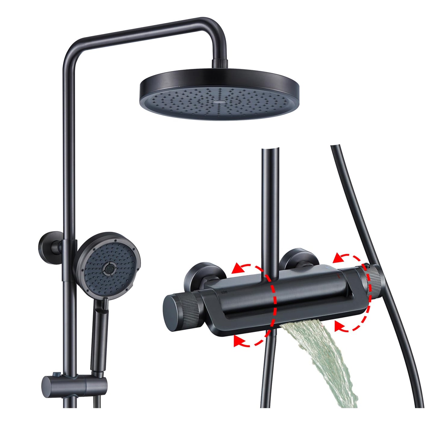 OihPaw Colonne de Douche Thermostatique Ensemble Douche Mural Système de Douche 3 Fonctions Kit de Douche avec 33 * 22cm Douche de Tête, 3 Modes Pommeau de Douche, Mitigeur de Douche Cascade