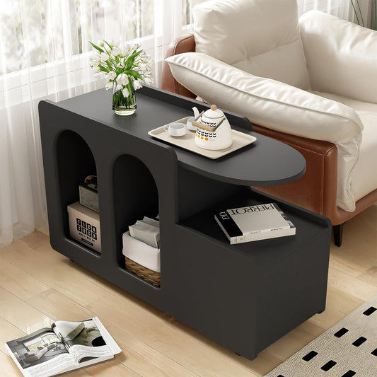 Peiaw Buffet,Meuble de Rangement,Commode,Compartiment Ouvert,Buffet Noir,82 x 30 x 53 cm Armoire latérale Design en Arc,Convient aux Restaurants, Chambres, balcons, Bureaux