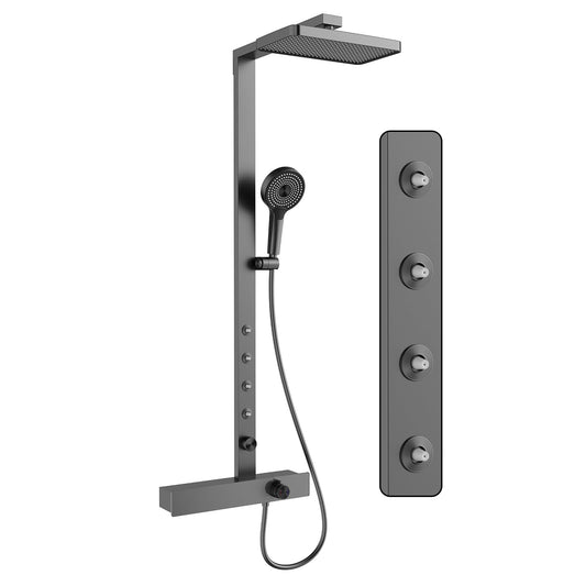 OihPaw Colonne de Douche Gris Pistolet Colonne Douche Salle de Bain Mural Colonne de Douche avec Jet de Taille,Ensemble de Douche avec 32 x 19cm Pommeau de douche,Douchette