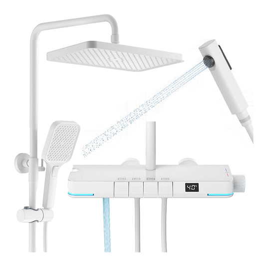 OihPaw Colonne de Douche Thermostatique Affichage Numérique Ensemble Douche 4 Fonctions Kit de Douche Système de Douche avec 30 * 20cm Douche de Tête, Pommeau Douche, Mitigeur Douche