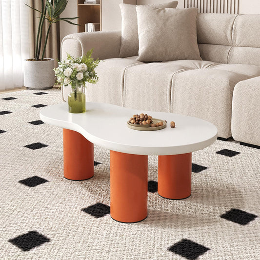 Peiaw Table Basse,Table Basse Minimaliste Moderne,Table Basse en Forme de Nuage,Table Basse Blanc et Orange,Colonne de Support cylindrique,Longueur 99,5 cm, Largeur 43~58 cm, Hauteur 35,5 cm