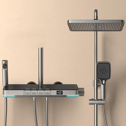 OihPaw Colonne de Douche Thermostatique Gris Affichage Numérique Ensemble Douche 4 Fonctions Kit de Douche Système de Douche avec 30 * 20cm Douche de Tête, Pommeau Douche, Mitigeur Douche