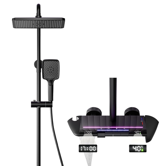 Colonne De Douche Avec Mitigeur Thermostatique Système De Douche Affichage Numérique LED Ensemble De Douche Avec Pommeau De Douche, Douchette, Bidet Douche, Robinet De Baignoire, Réglable (Noir)