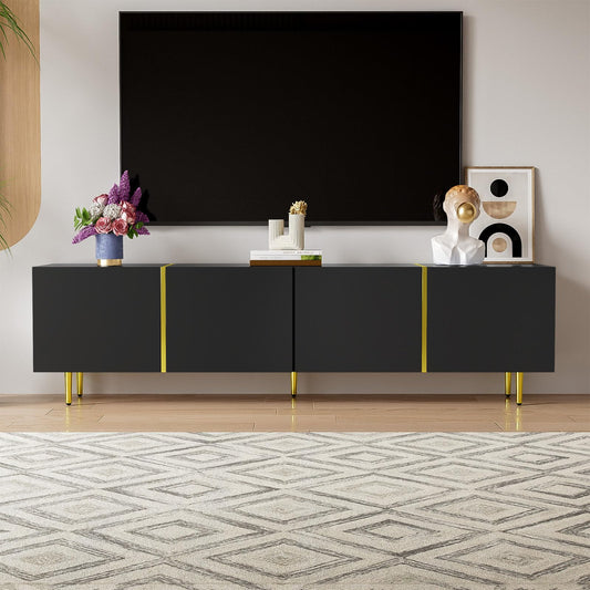 Meuble TV 170cm, Meuble Télé de Salon Quatre Portes Haute Brillance, Armoire De Télévision avec 2 Ports de Gestion des Câbles, Table Télévision Peut Accueillir Un Téléviseur de 70 Pouces, 170x35x46cm