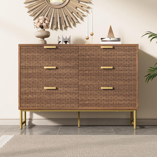 Peiaw Buffet Cuisine,Armoires de Cuisine,Commode,Mobilier Moderne,Buffet avec poignées en métal,Commode avec 6 tiroirs,Anti-basculement,120 x 40 x 75 cm,pour la Cuisine,la Salle à Manger, la Chambre