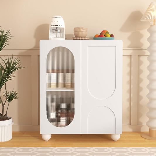 Buffet Salon, Meuble de Rangement Multifonctionnel de Style Scania Blanc, 80 cm, Meuble Bois 2 Portes, Meuble Buffet Minimaliste Moderne pour Entrée de Cuisine, Étagères Réglables, Verre Trempé