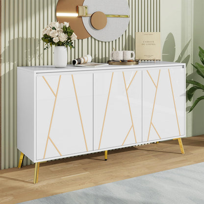 Sideboard 3 Türig, Mehrzweckschrank, Küchenschrank, Kommode für Wohnzimmer Schlafzimmer, Buffetschrank Grifflos, Hohe Tragfähigkeit, Verstellbare Regale, Moderner Stil, 140 x 80 x 40 cm (B/H/T)