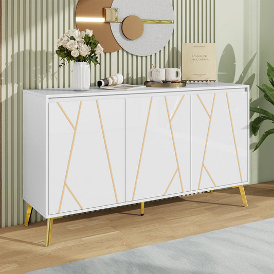 Sideboard 3 Türig, Mehrzweckschrank, Küchenschrank, Kommode für Wohnzimmer Schlafzimmer, Buffetschrank Grifflos, Hohe Tragfähigkeit, Verstellbare Regale, Moderner Stil, 140 x 80 x 40 cm (B/H/T)