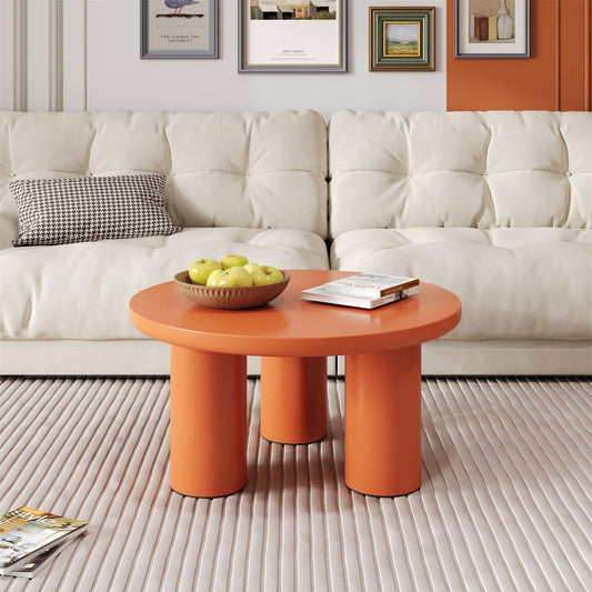 Peiaw Table Basse,Table de Salon,Table Basse Minimaliste Moderne,Table Basse Ronde,Table Basse de Salon Orange,Colonne de Support cylindrique,Table Basse diamètre 72,2 cm, Hauteur 35,35 cm