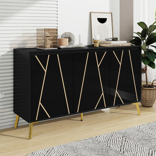 Sideboard 3 Türig, Mehrzweckschrank, Küchenschrank, Kommode für Wohnzimmer Schlafzimmer, Buffetschrank Grifflos, Hohe Tragfähigkeit, Verstellbare Regale, Moderner Stil, 140 x 80 x 40 cm (B/H/T)