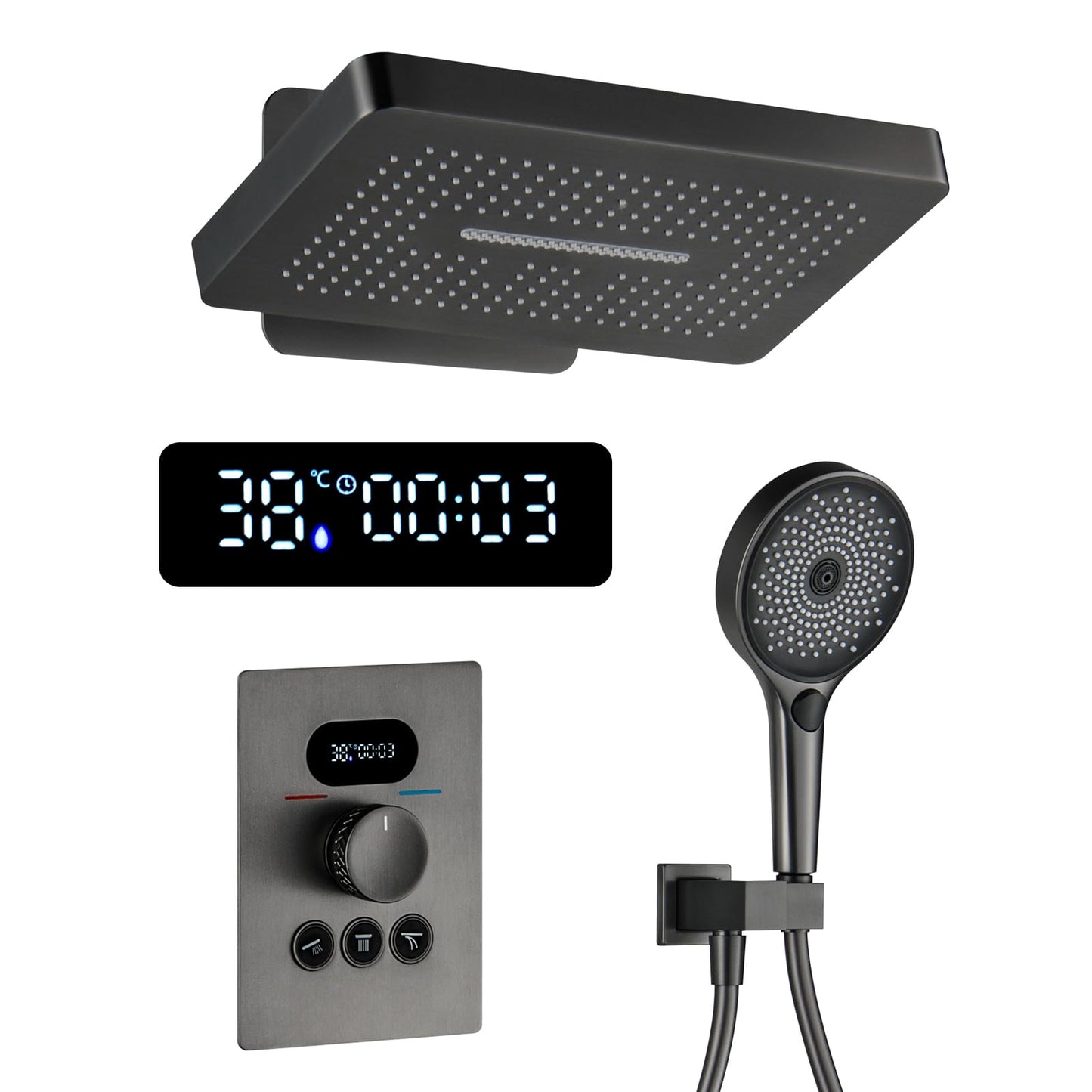 OihPaw Colonne de Douche Thermostatique Douche Encastrable Affichage Numérique Colonne de Douche Encastrable Gris Pistolet Ensemble de Douche avec Pommeau de Douche,Douchette