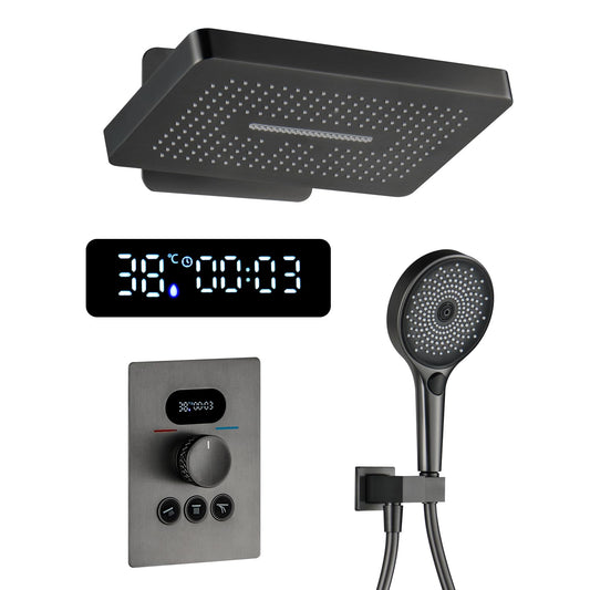 OihPaw Colonne de Douche Thermostatique Douche Encastrable Affichage Numérique Colonne de Douche Encastrable Gris Pistolet Ensemble de Douche avec Pommeau de Douche,Douchette
