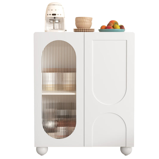 SHUGUANG 80 x 34 x 95 cm Blanc Scania-Style Buffet Cuisine Moderne Avoir Cloison Mobile, Buffet Cuisine avec Portes Vitrées,Buffet de Salon Applicables à Salon, Salle à Manger