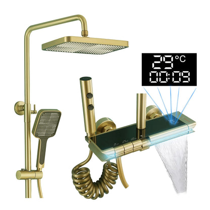 OihPaw Colonne de Douche Thermostatique avec Mitigeur,Système de Douche Affichage Numérique Kit de Douche Réglable Hauteur Ensemble Douche avec Douche de Tête,Or Brossé