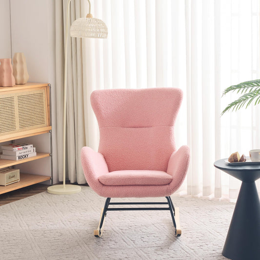 SHUGUANG Chaise a Bascule avec Cadre en Bois Massif, Fauteuil À Bascule Teddy-Fleece-Stoff, Conception Simple Chaise de Lecture Fauteuil Bascule en Vigueur Chambre à Coucher, Salon
