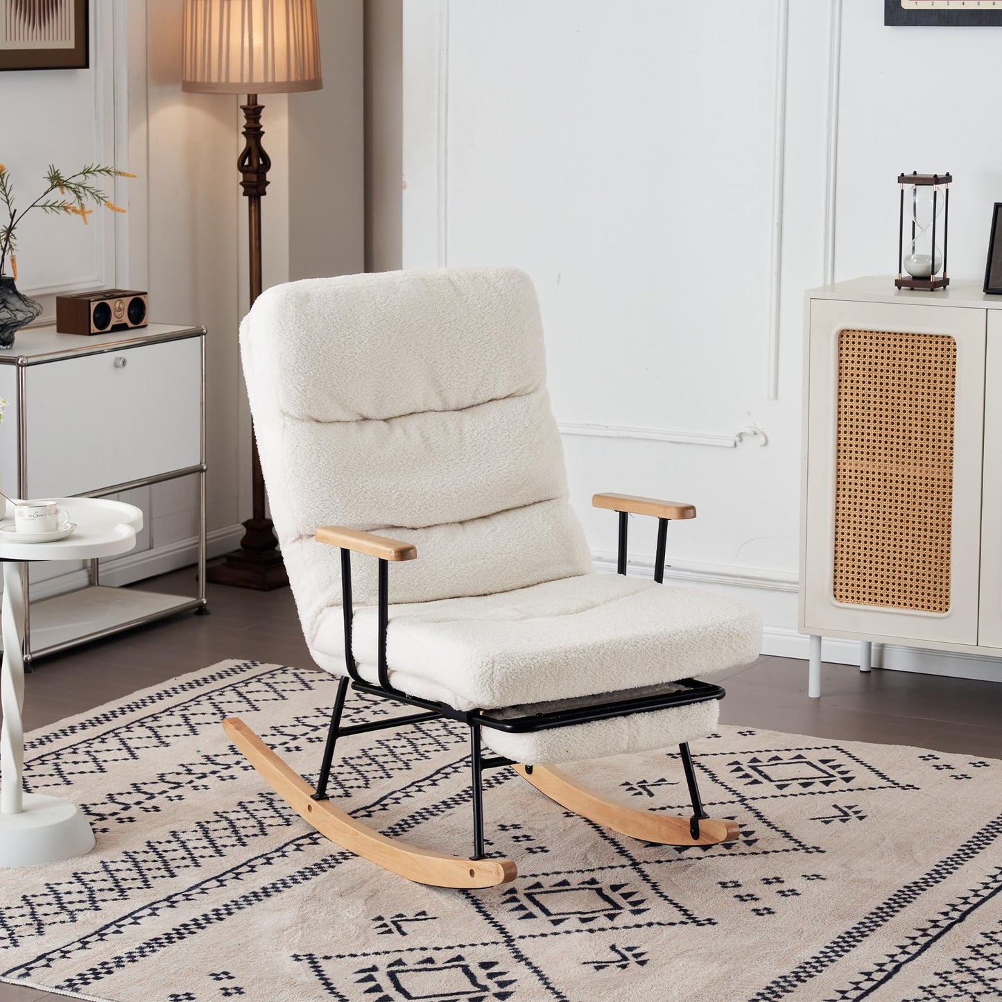 SHUGUANG Tissu Fauteuil Bascule, Fauteuil Chambre pour Lecture avec Mécanisme de Repose-Pieds Manuel, Réglage par Gravité Chaise de Lecture Fauteuil Bascule en Vigueur Chambre à Coucher, Salon