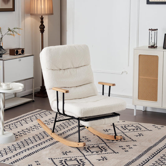 SHUGUANG Tissu Fauteuil Bascule, Fauteuil Chambre pour Lecture avec Mécanisme de Repose-Pieds Manuel, Réglage par Gravité Chaise de Lecture Fauteuil Bascule en Vigueur Chambre à Coucher, Salon