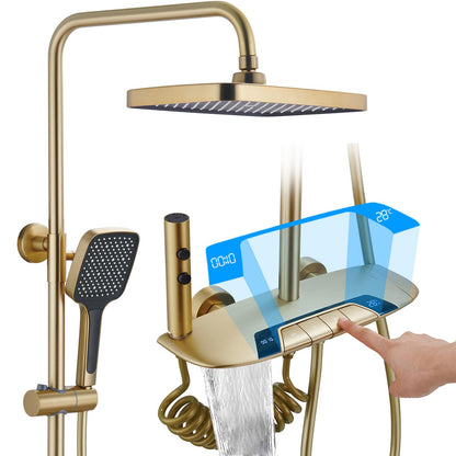Colonne de Douche Thermostatique, Système de Douche avec Affichage Numérique LED Ensemble de Douche avec 32 * 20CM Pomme de Douche e Douchette à 3 Modes, Bec Baignoire, Bidet Douche (Gris Pistolet)