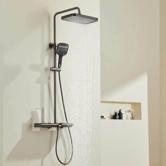 OihPaw Colonne de Douche Cascade,Piano Ensemble Douche 3 Fonctions Kit de Douche Hauteur Réglable Système de Douche Gris avec Mitigeur Cascade,Pommeau de Douche 3 Modes,Douche de Tête