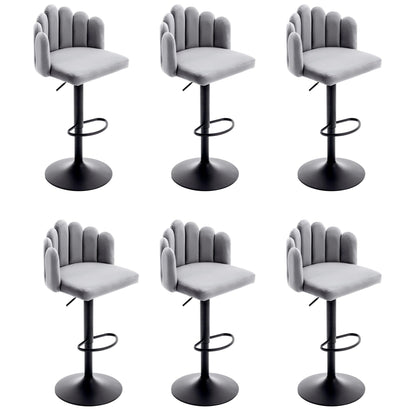 Tabouret Bar Velours Gris, Chaise de Bar lot de 6, Tabourets Réglables Hauteur (56-76 cm), Chaises Pétales avec Repose-pieds, Chaises de Loisirs Modernes, pour Restaurants, Cuisine, Comptoir, Taverne