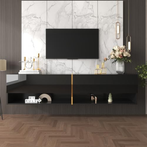 Meuble TV, Meuble TV Noir Suspendu/Autonome, Banc TV avec Rangement combiné, Meuble TV Mural, Table TV, Meuble TV de Salon, Peut accueillir 60-69 Pouces, Taille du Meuble TV 172cmx35cmx40cm