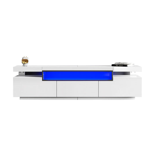 Meuble TV de 160 cm - Peut accueillir des téléviseurs de 70 à 79 pouces - Avec éclairage LED 16 couleurs - Design brillant élégant avec 3 tiroirs - Rail coulissant de qualité supérieure - 160 x 39 x