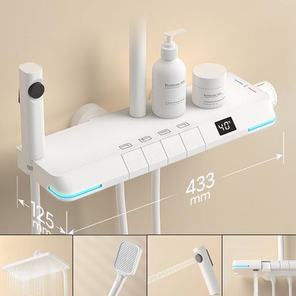 OihPaw Colonne de Douche Thermostatique Affichage Numérique Ensemble Douche 4 Fonctions Kit de Douche Système de Douche avec 30 * 20cm Douche de Tête, Pommeau Douche, Mitigeur Douche