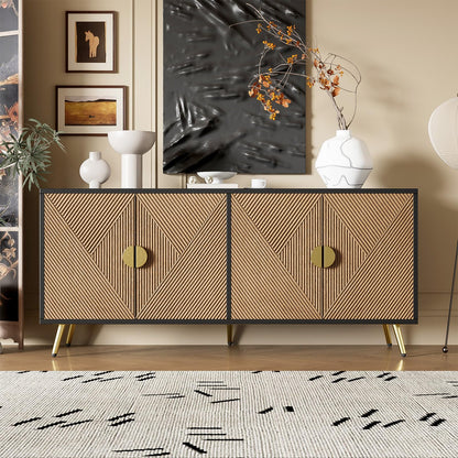 Sideboard mit 4 Türen, Kommode, Küchenschrank, Mehrzweckschrank für Wohnzimmer, Esszimmer, Schlafzimmer, Goldene Gebürstete Griffe, Hochglanz Tischbeine, Premium MDF und PB, 160 x 75 x 40 cm (B/H/T)