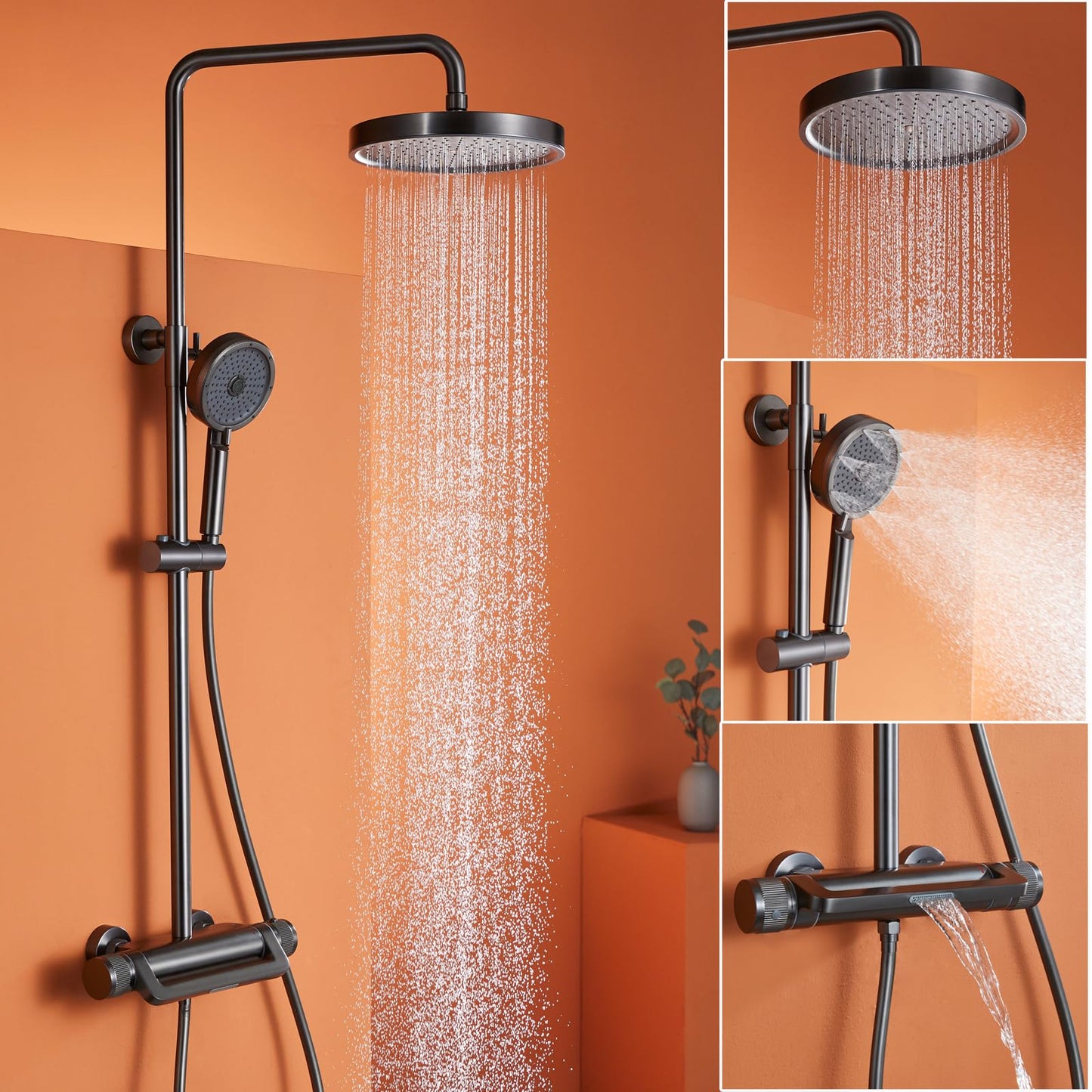OihPaw Colonne de Douche Thermostatique Ensemble Douche Mural Système de Douche 3 Fonctions Kit de Douche avec 33 * 22cm Douche de Tête, 3 Modes Pommeau de Douche, Mitigeur de Douche Cascade