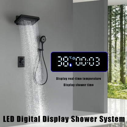 OihPaw Colonne de Douche Thermostatique Douche Encastrable Affichage Numérique Colonne de Douche Encastrable Noir Ensemble de Douche avec Pommeau de Douche,Douchette