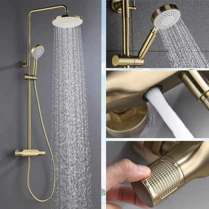 Colonne de Douche Or Brossé Mural Système de Douche avec Mitigeur Set de Douche Réglable en Hauteur Ensemble de Douche Chaude et Froide Kit de Douche, Inclure Tête de Douche 23cm, Douchette 3 Jets