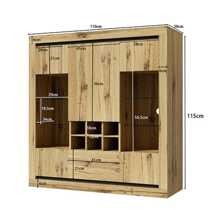 Peiaw Buffet,Buffet bahut Salon,Buffet Multifonctionnel,Meuble de Rangement,Buffet avec 5 Portes et casier à vin, étagère en Verre réglable, Buffet avec éclairage LED,110 x 38 x 115 cm