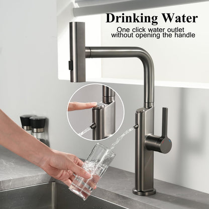 Cuisine 3 Voies avec Douchette Extractible, Robinetterie eau Potable Pivotant à 360°, 4 Modes Robinet Cuisine Cascade, Robinet Mitigeur Évier de Cuisine pour Systèmes d'Osmose