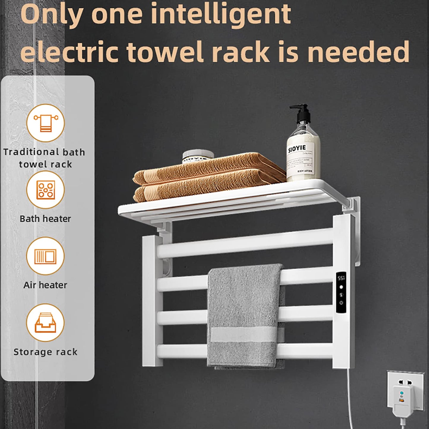 OihPaw Sèche serviette électrique,Mural Porte-Serviettes Chauffant 80W Basse Consommation Porte-Serviettes électrique avec Minuterie Radiateur Seche Serviette Electrique Salle de Bain