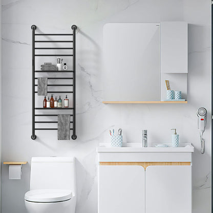 Sèche-Serviette Électrique Mural, 200W 1300 * 500mm Porte-Serviettes Chauffant avec 2 étagère, Chauffe-Serviettes Électrique avec Thermostat Minuterie, Radiateur de Salle de Bain, Noir