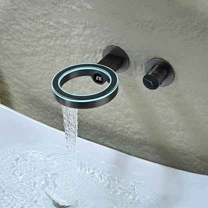 Robinet Lavabo, Gris Pistolet Robinet Mural Affichage de La Température LED Robinet Salle Bain eau Chaude et Froide Mitigeur Salle de Bain Robinet Cascade Mural Salle de Bain